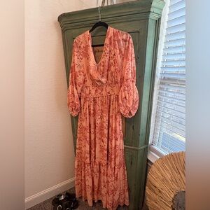 Flying Tomato Coral Floral Long Sleeve Dress